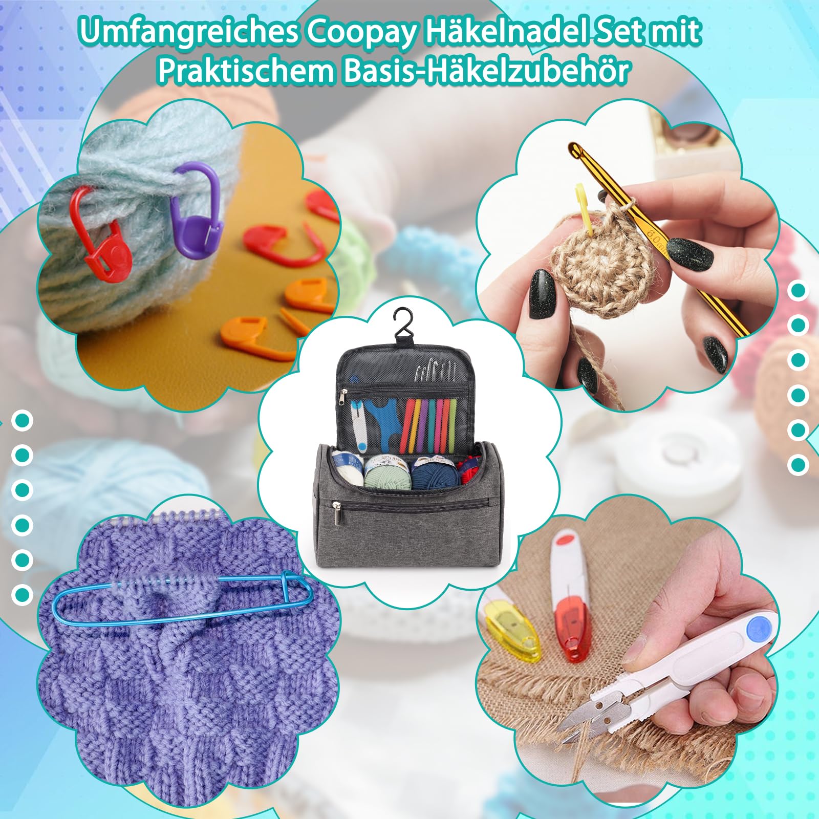 Coopay Häkelnadel Set mit Rolle Tasche, 14 Stück