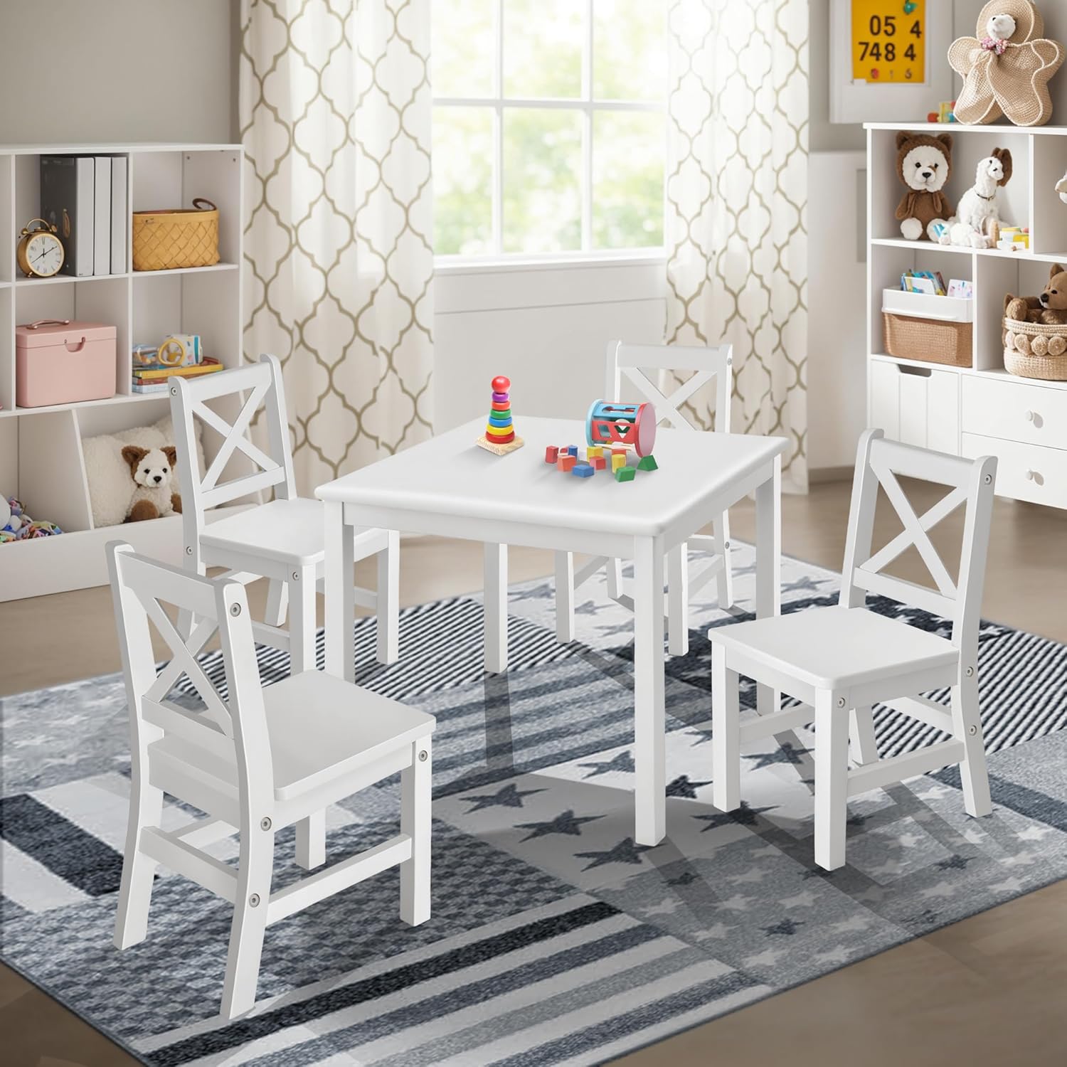 eHemco Solid Hard Wood Kids Table and Chair Set (2 Chairs Included), Coffee, 3 Piece Set