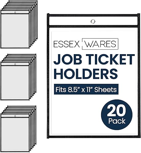 Essex Wares - Paquete de 20, soportes negros para boletos de trabajo, 10 pulgadas de ancho x 13.5 pulgadas de alto - Soportes de plástico