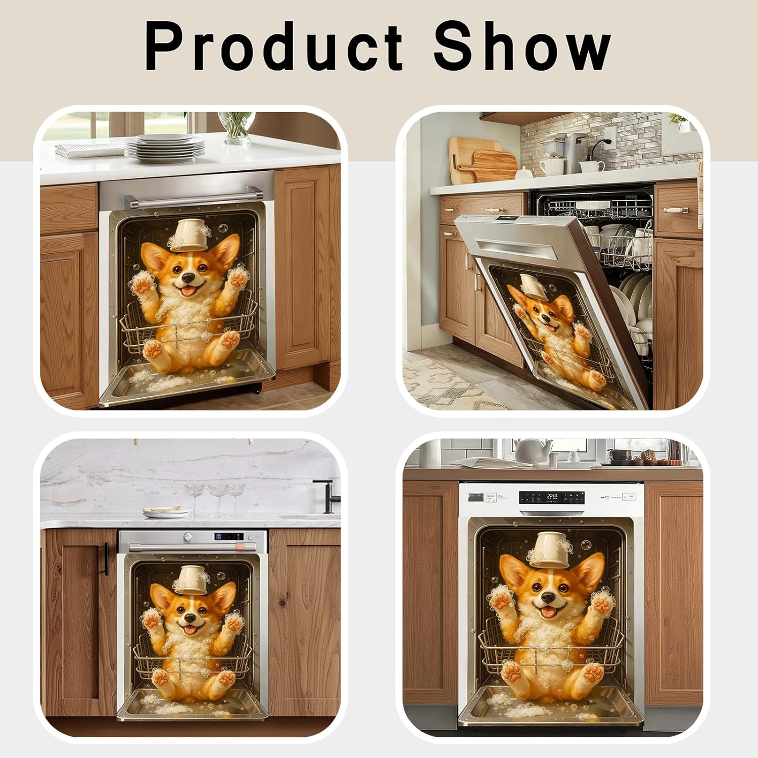 Dishwasher Magnet Cover, Dishwasher Magnetic Decoration Sticker, Refrigerator Protection Decoration, Cute Puppy Kitchen Art Decoration 23x25.5 inches (Bubble Puppy)
