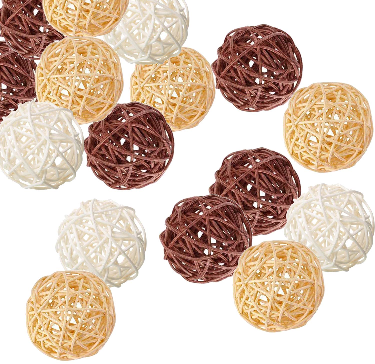 Kubert 15 Mixed Natural Brown White Wicker Rattan Ball Decoration Ball Spherical Natural Woven vase Filler