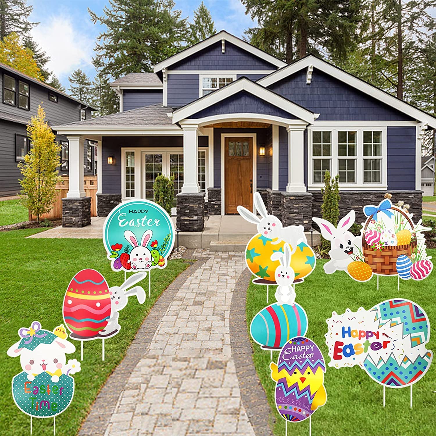 Easter Yard Signs Extra Large 8 Pack,Easter Yard Stakes Bunny,Easter Sidewalk Signs,Assorted Sizes Easter Outdoor Decal Yard Signs for Easter Party Spring Patio Lawn Decorations
