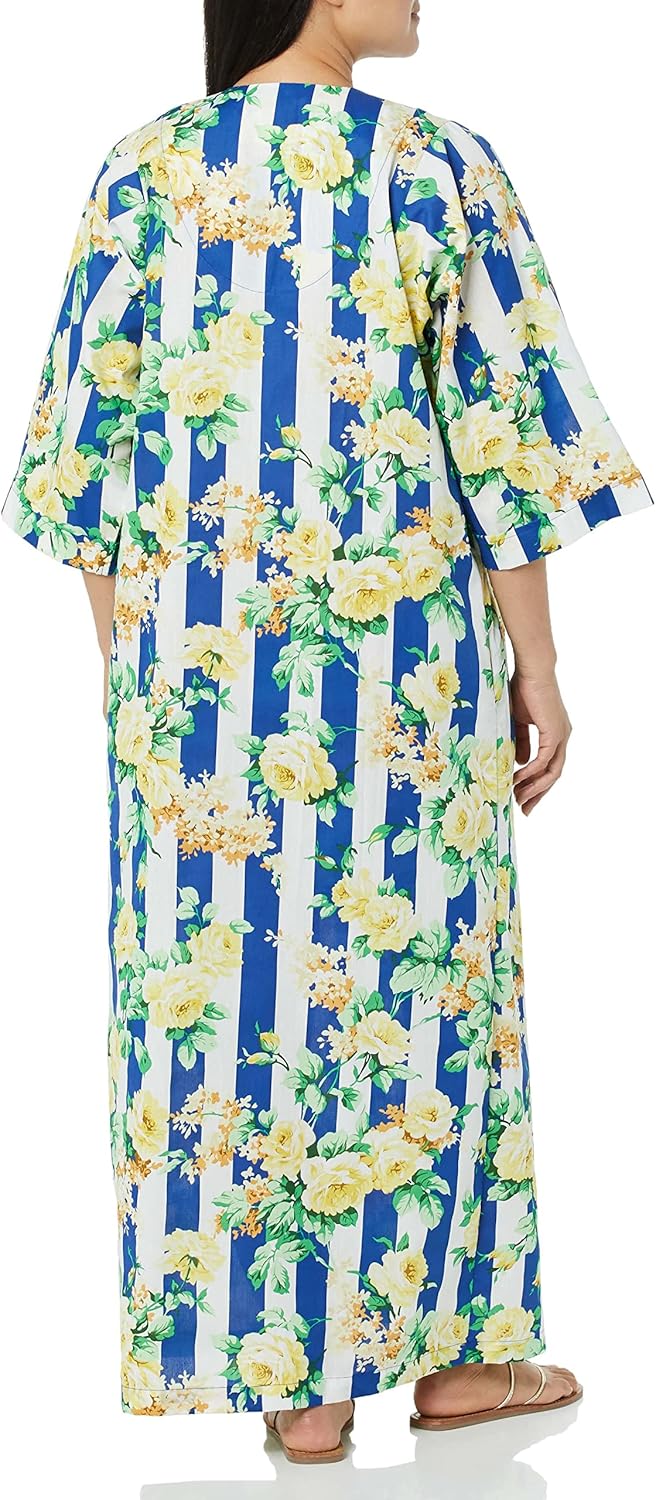 AmeriMark Womens Caftan Muu Muu Lounger Dress Pleated Zipper Front with Pockets