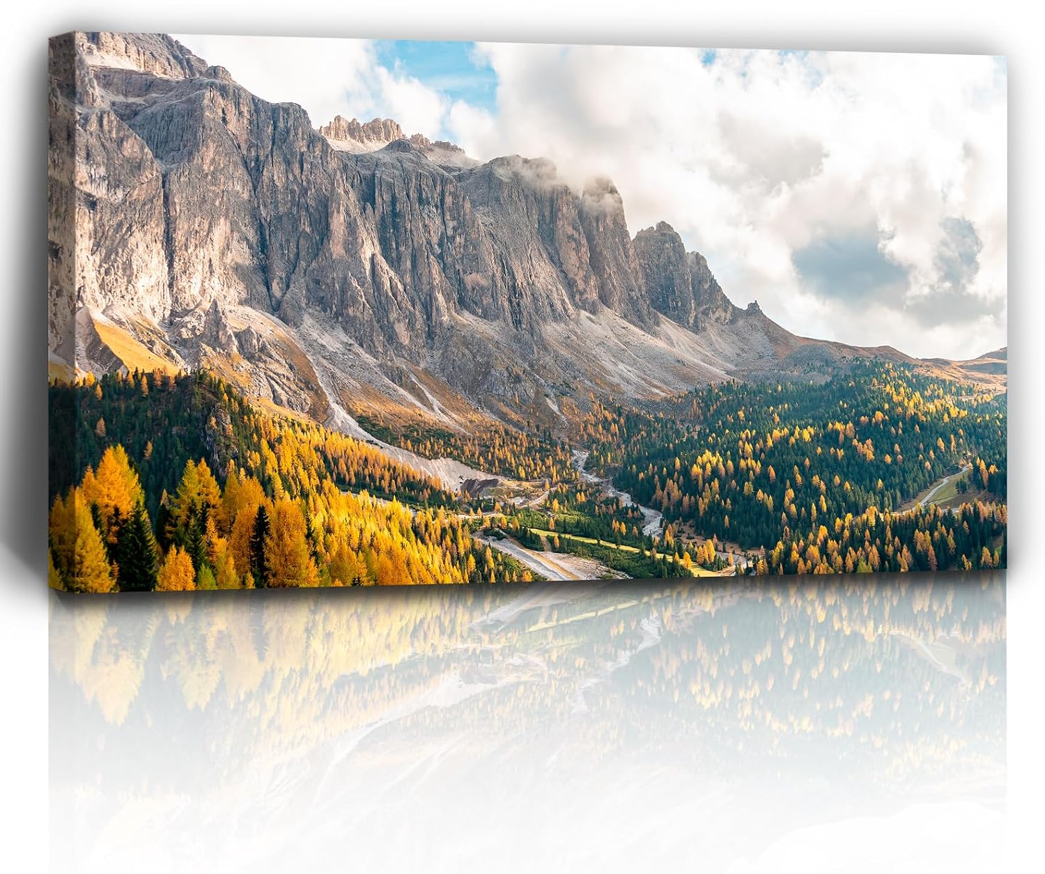 Craftline - The Dolomites Mountain in Italy Landscape Nature Canvas Painting, Rocky Cliffs with Forest Valley Photo Countryside Picture Modern Framed Wall Art for Living Room Office Bedroom 32x16inch