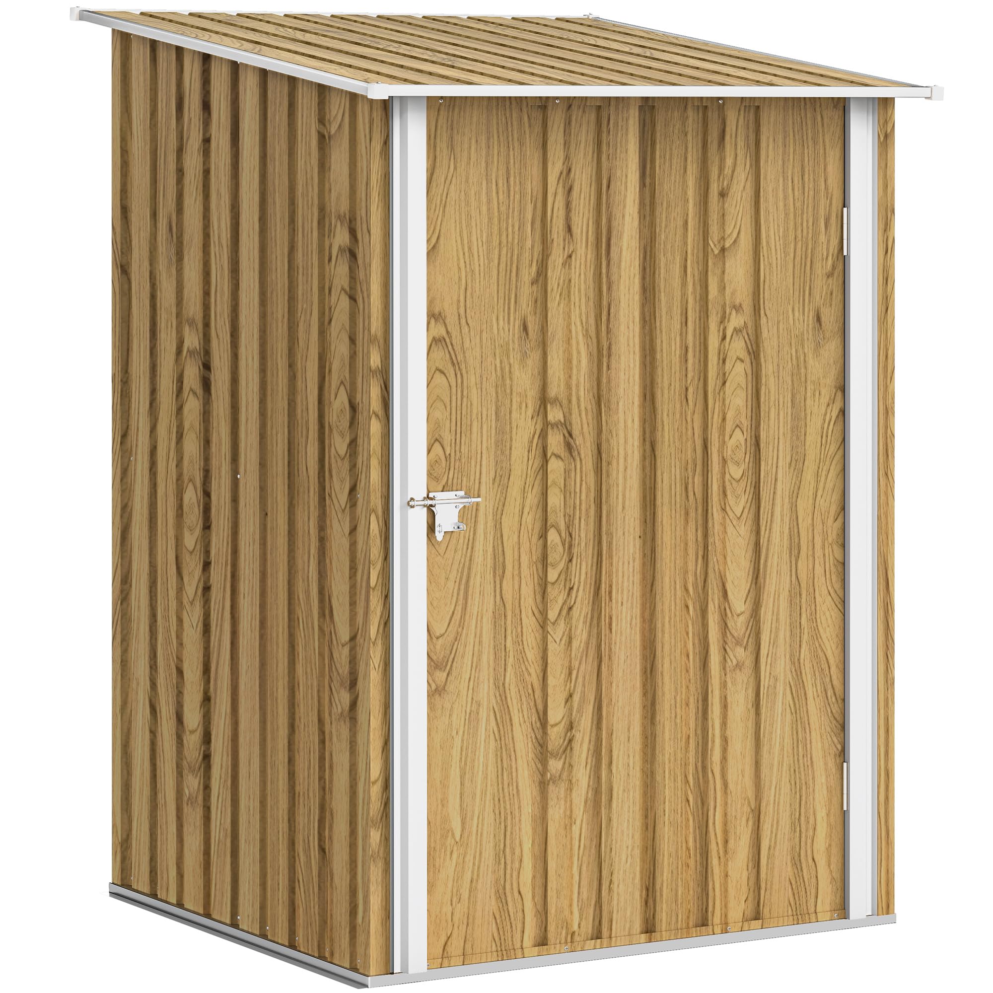 Outsunny Cobertizo de Jardín Exterior 0,92 m² 100x103x160 cm Caseta de Jardín Exterior Metálica con 1 Puerta y Cerradura para Almacenamiento de Herramientas para Patio Terraza Marrón — view 11