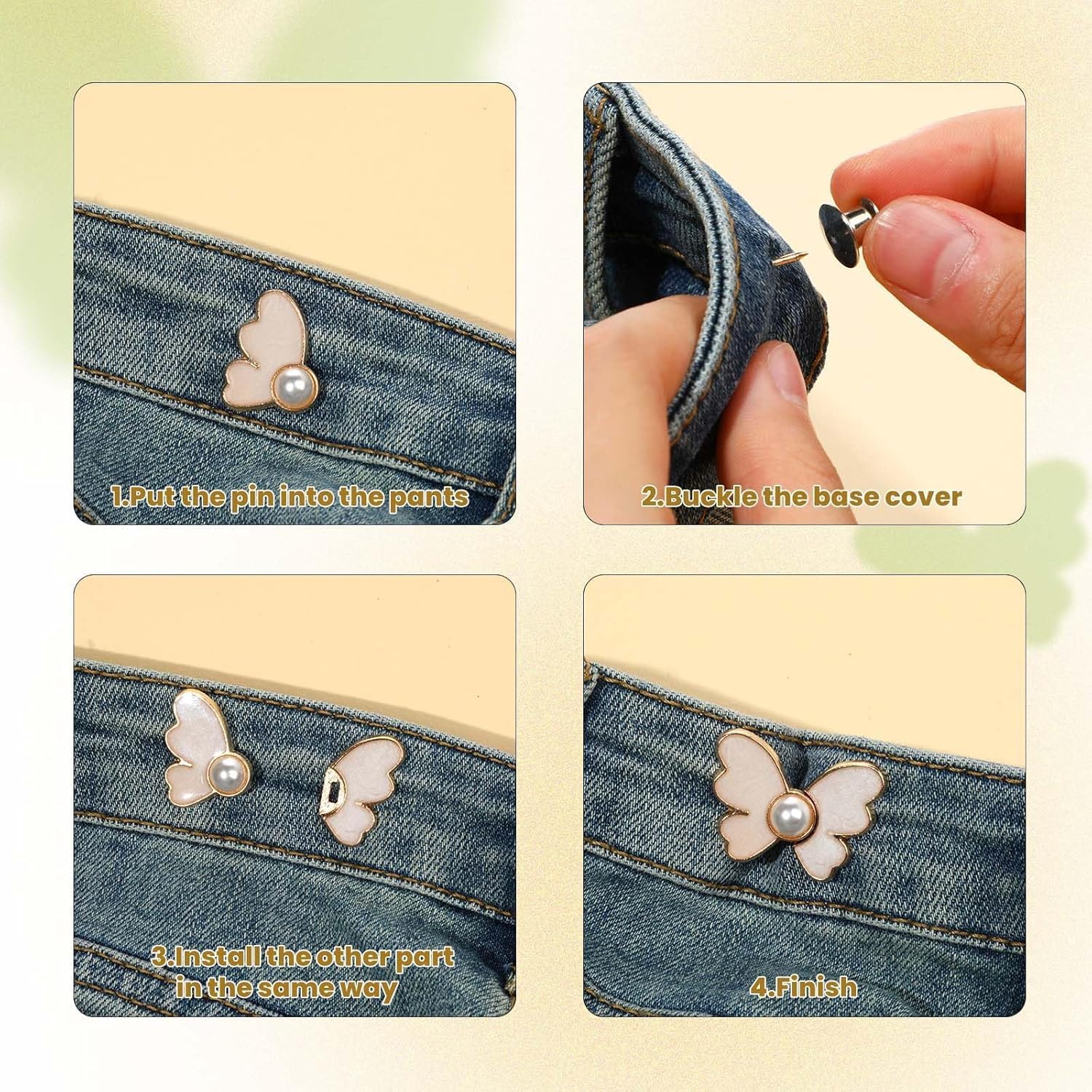ZURATO Adjustable Buttons for Loose Jeans Pant Tightener Clip, Detachable Waist Buckles for Loose Jeans for Women, No Sew and No Tools Detachable Decorative Waist Buckle (Off-White, Pack of 2) 1