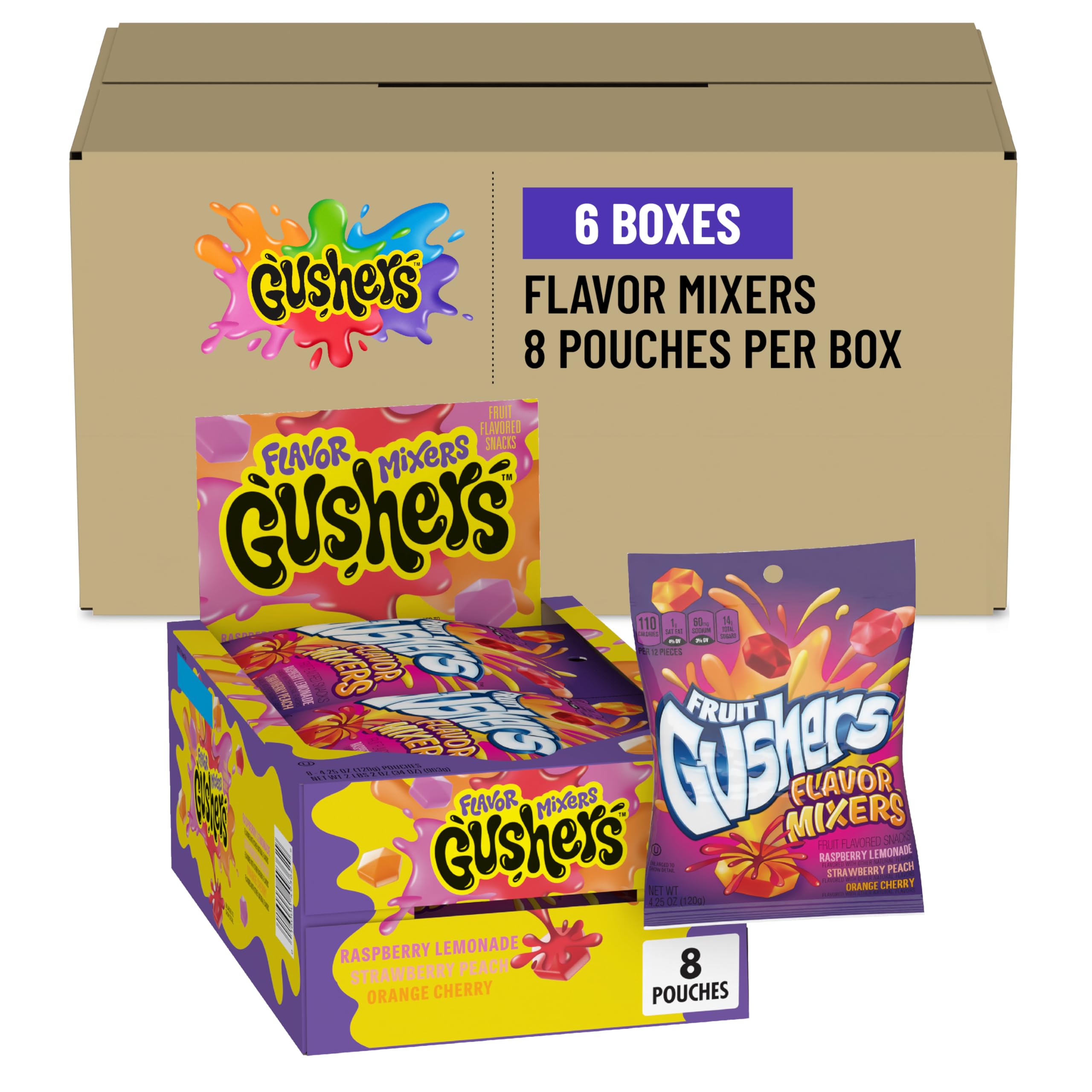Gushers Flavor Mixers Fruit Snacks, Variety Snack Pack, Gluten-Free, 8 Pouches, 4.25 oz Each (Pack of 6)