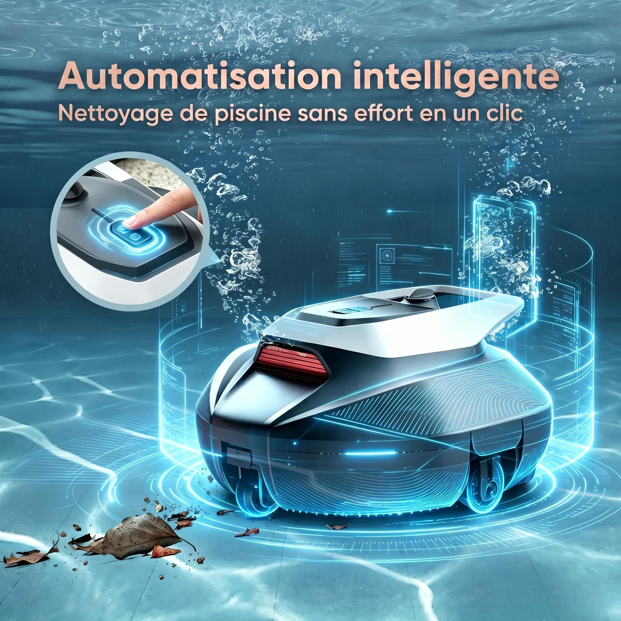 Robot Piscine Pooleco 10, Aspirateur Piscine sans Fil 90min et 2,5 litres, Auto-Parking, Entretien Facile, pour Toutes Les Formes et Surfaces de Piscines Hors Sol et Enterrées Jusqu’à 80㎡