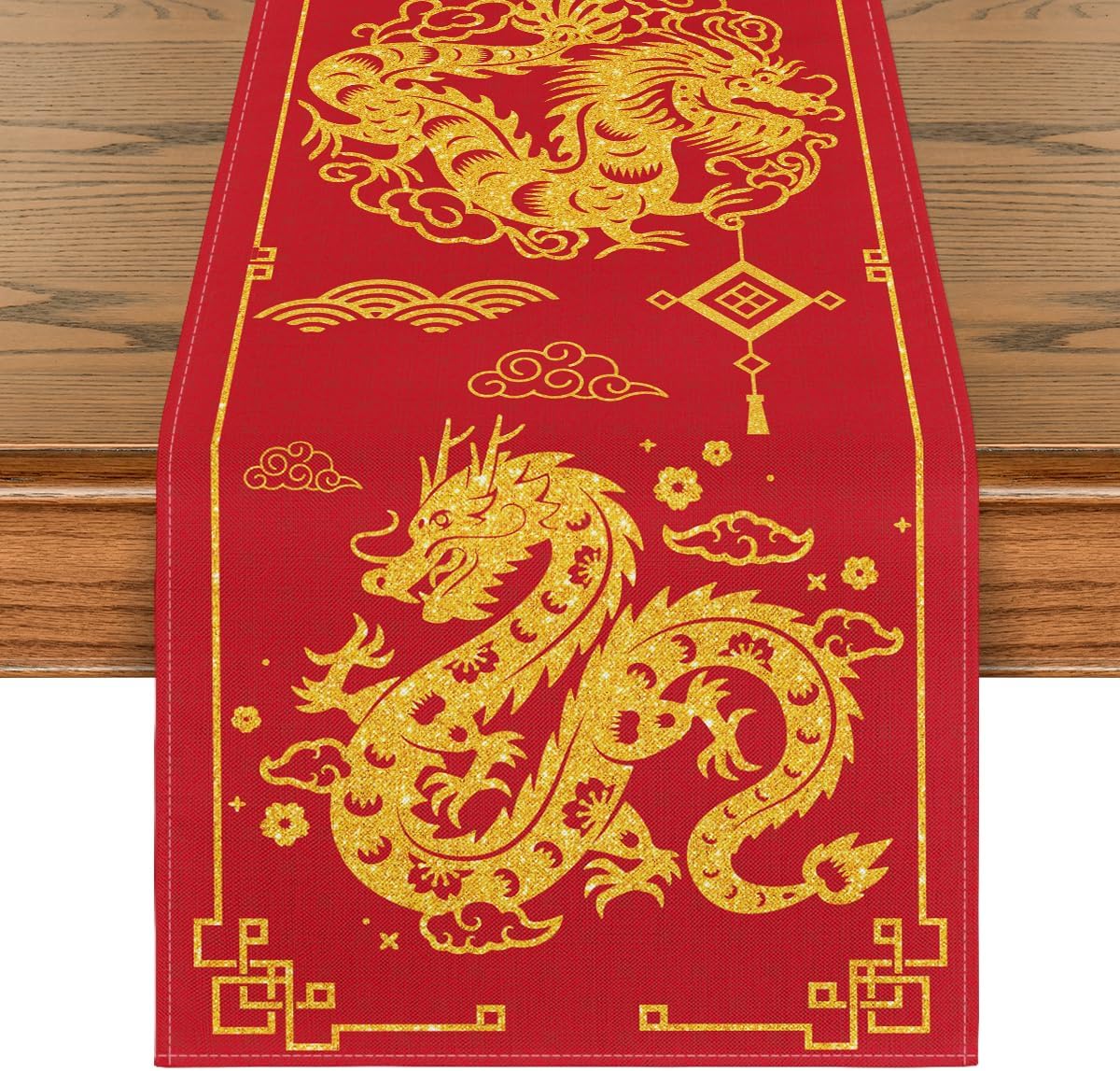 Artoid Mode Chinese Zodiac Dragon 2025 Happy New Year Table Runner, Spring Festival Winter Kitchen Dining Table Decoration for Home Party 13x36 Inch