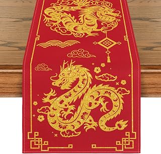 Artoid Mode Chinese Zodiac Dragon 2025 Happy New Year Table Runner, Spring Festival Winter Kitchen Dining Table Decoration for Home Party 13x60 Inch