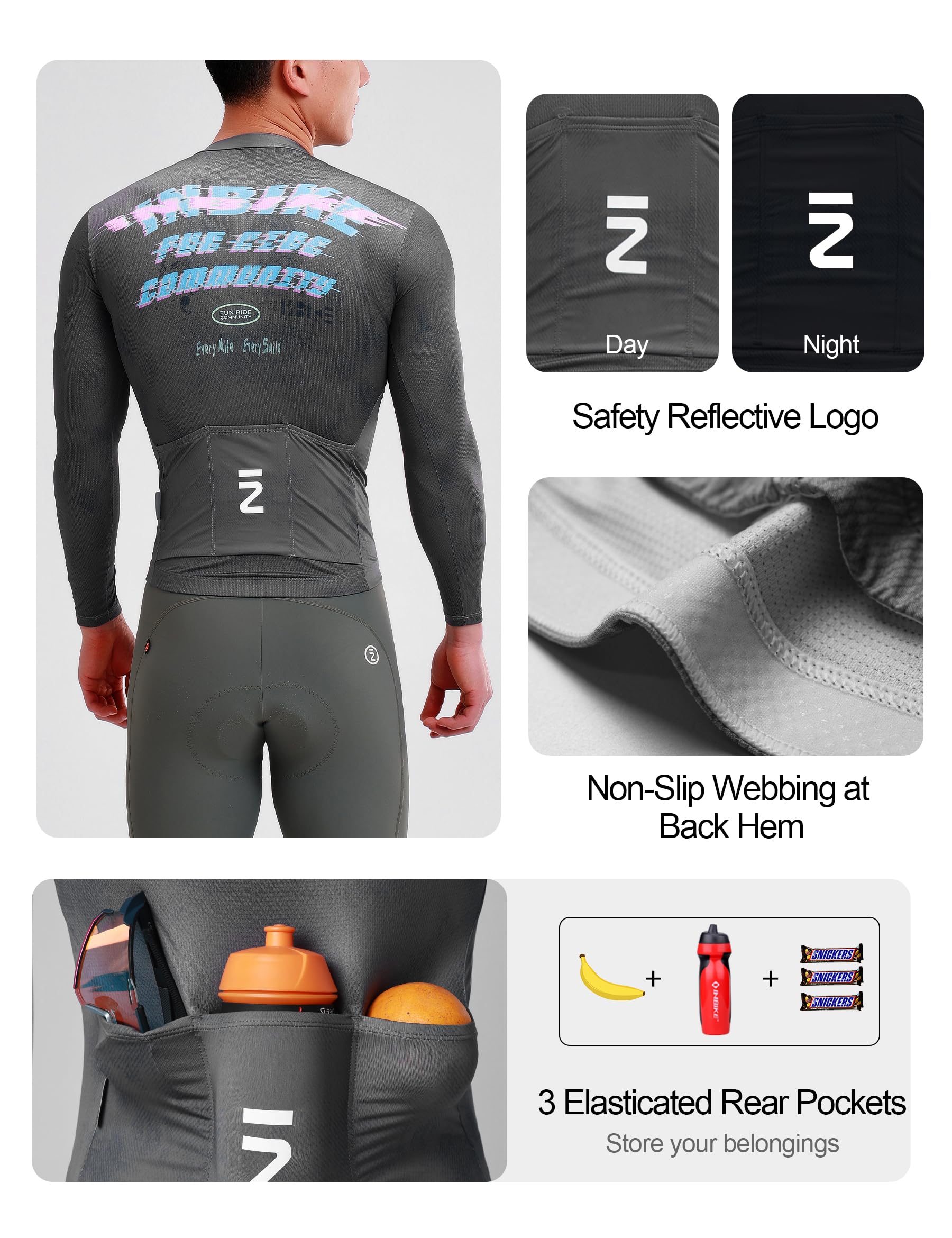 INBIKE Maillot de Cyclisme Hommes Vélo d'été à Manches Longues pour Homme Haut de Sport Serré Respirants et Absorbants