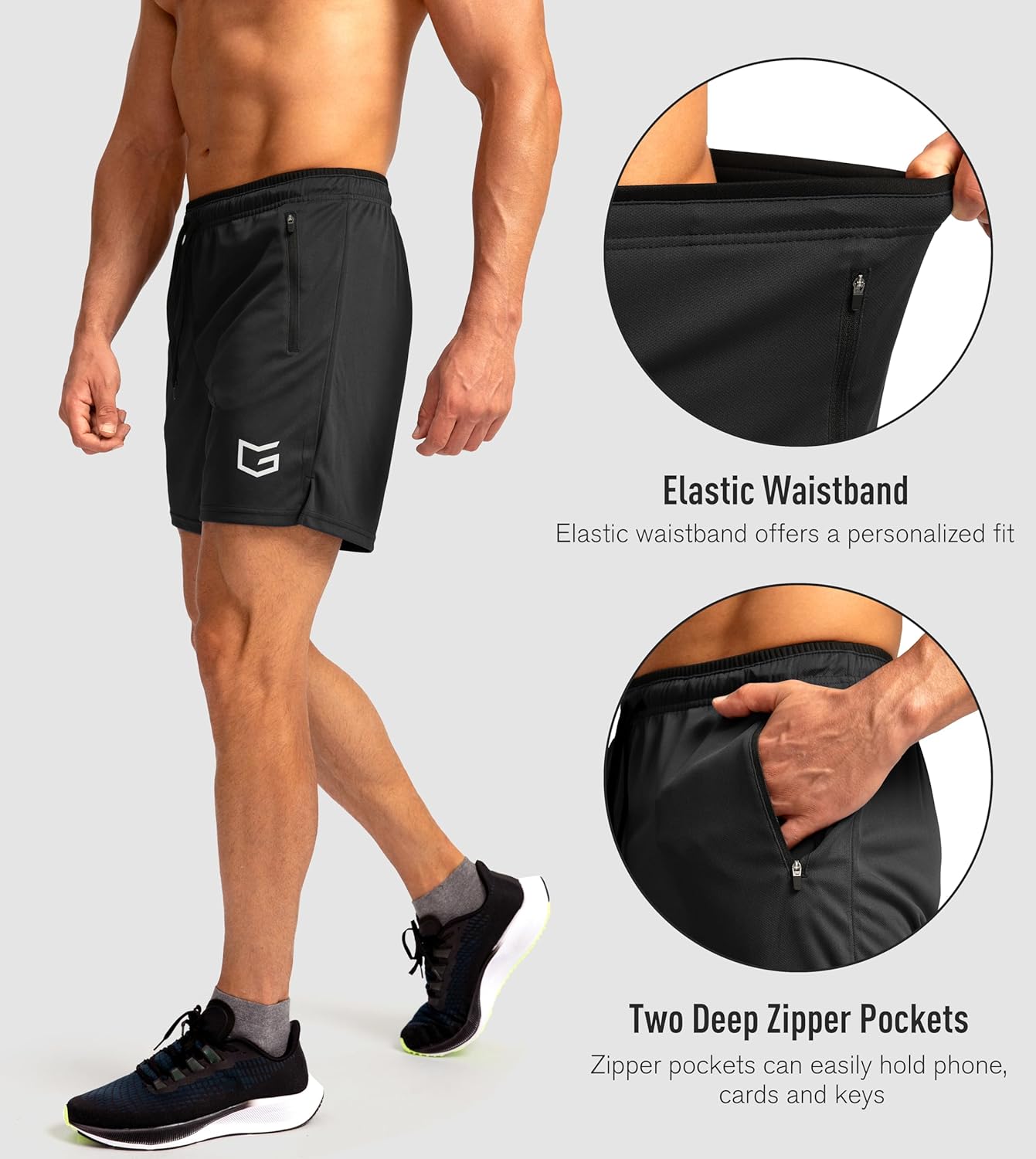 G Gradual Men's Running Shorts with Zipper Pockets Quick Dry Gym Athletic Workout 5" Shorts for Men - Image 4