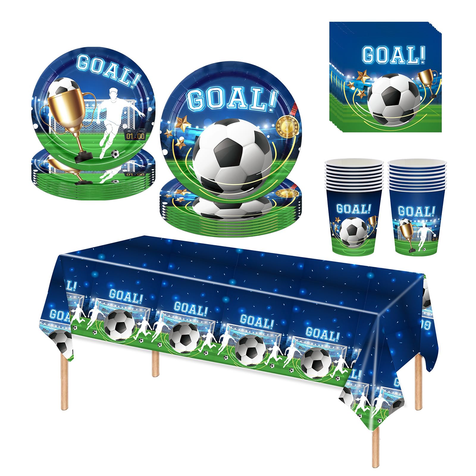 69P Football Party Tableware Set for Kids Adult,Green Football Theme Paper Plates Paper Cups and Napkins,Sports Soccer Party Plastic Tablecloths Dinnerware for Birthday,World Cup 2026 Partys Tableware — image 1
