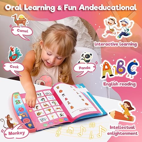 Miniatura 3 de Juguetes para niñas de 2, 3, 4, 5 años libro interactivo de aprendizaje sensorial con sonidos, alfabeto, números y canciones, regalo educativo de