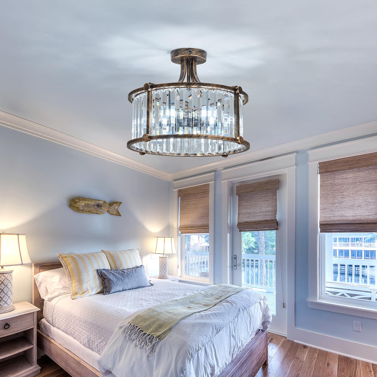 YYJLX Modern Crystal Ceiling Light Oil Bronze Semi Flush Mount Light ...