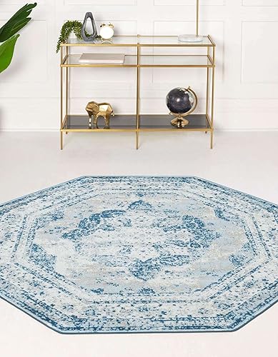 Miniatura 5 de Rugs.com Monte Carlo Collection Alfombra  Alfombra mediana octagonal azul de 8 pies perfecta para salas de estar, cocinas, entradas
