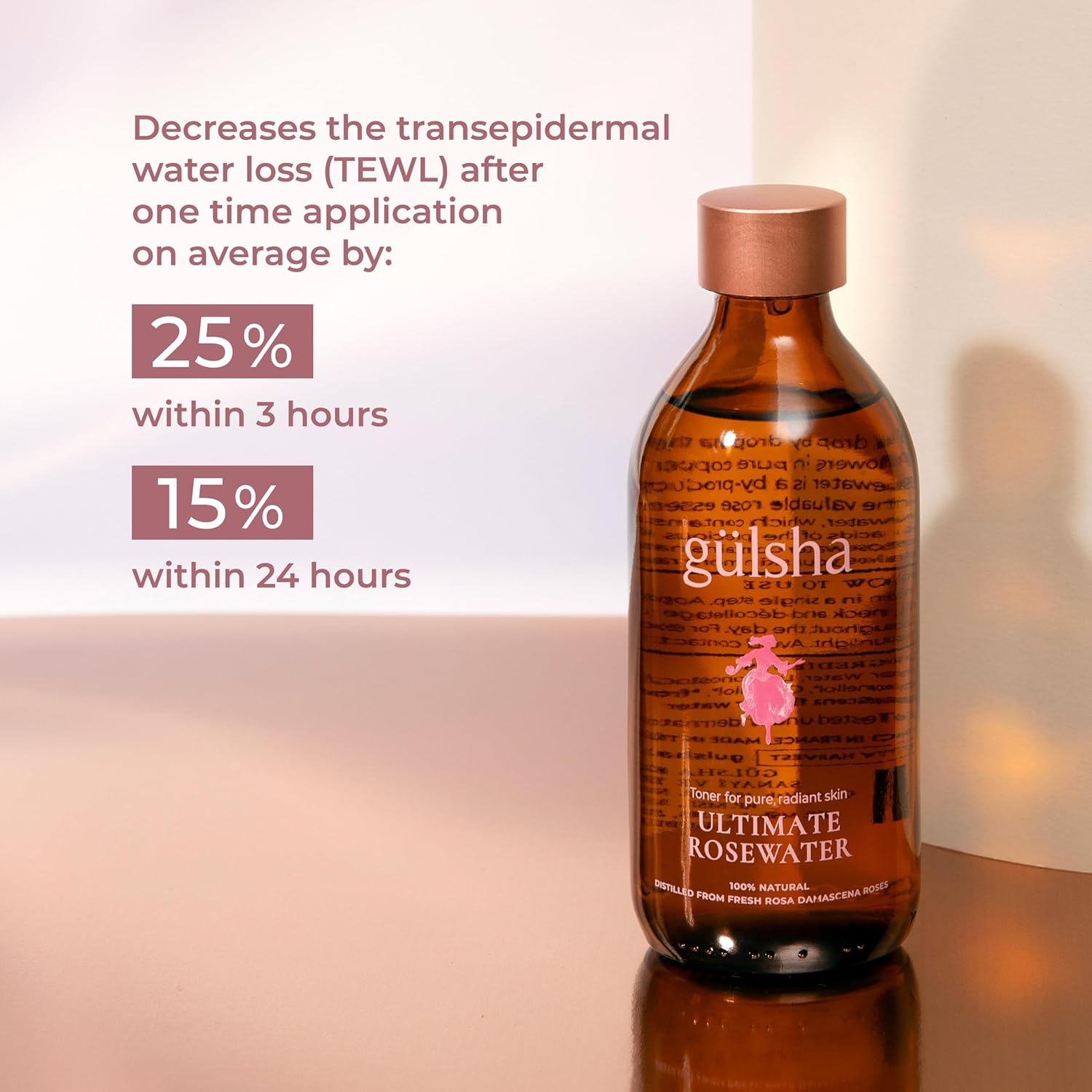 GULSHA ULTIMATE ROSEWATER, Natural Rosa Damascena Flower Water, Cleanses, Nourishes and Tones Skin, Restores Radiance to Your Skin, Free from Chemicals, 100% Natural Glow Rose Essence, 250ml/8.45fl oz