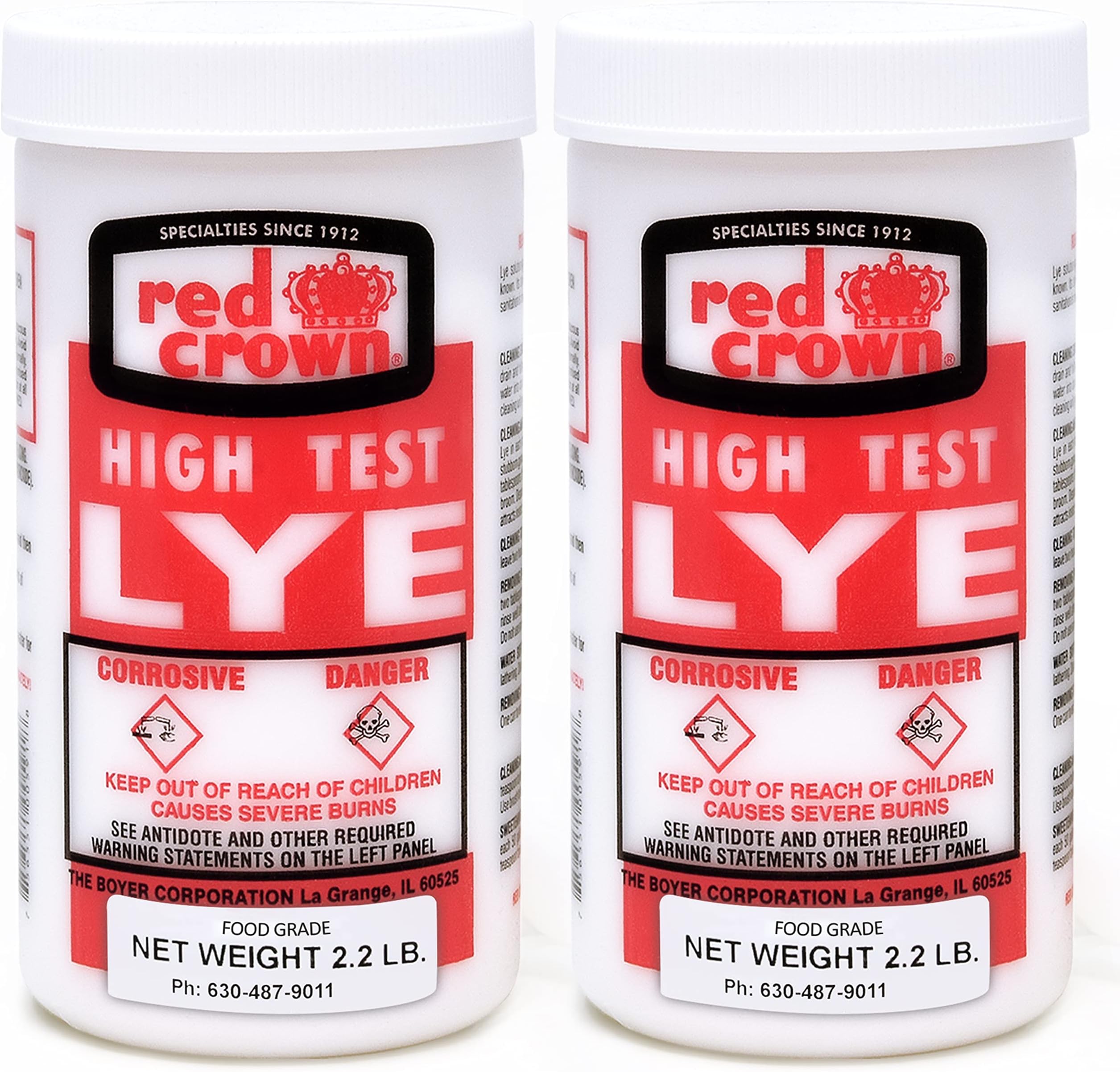The Boyer Lye for Soap Making, Sodium Hydroxide Pure High Test Lye Food Grade, Caustic Soda, Drain Cleaner and Clog Remover, 2 Pack 2.2 lbs