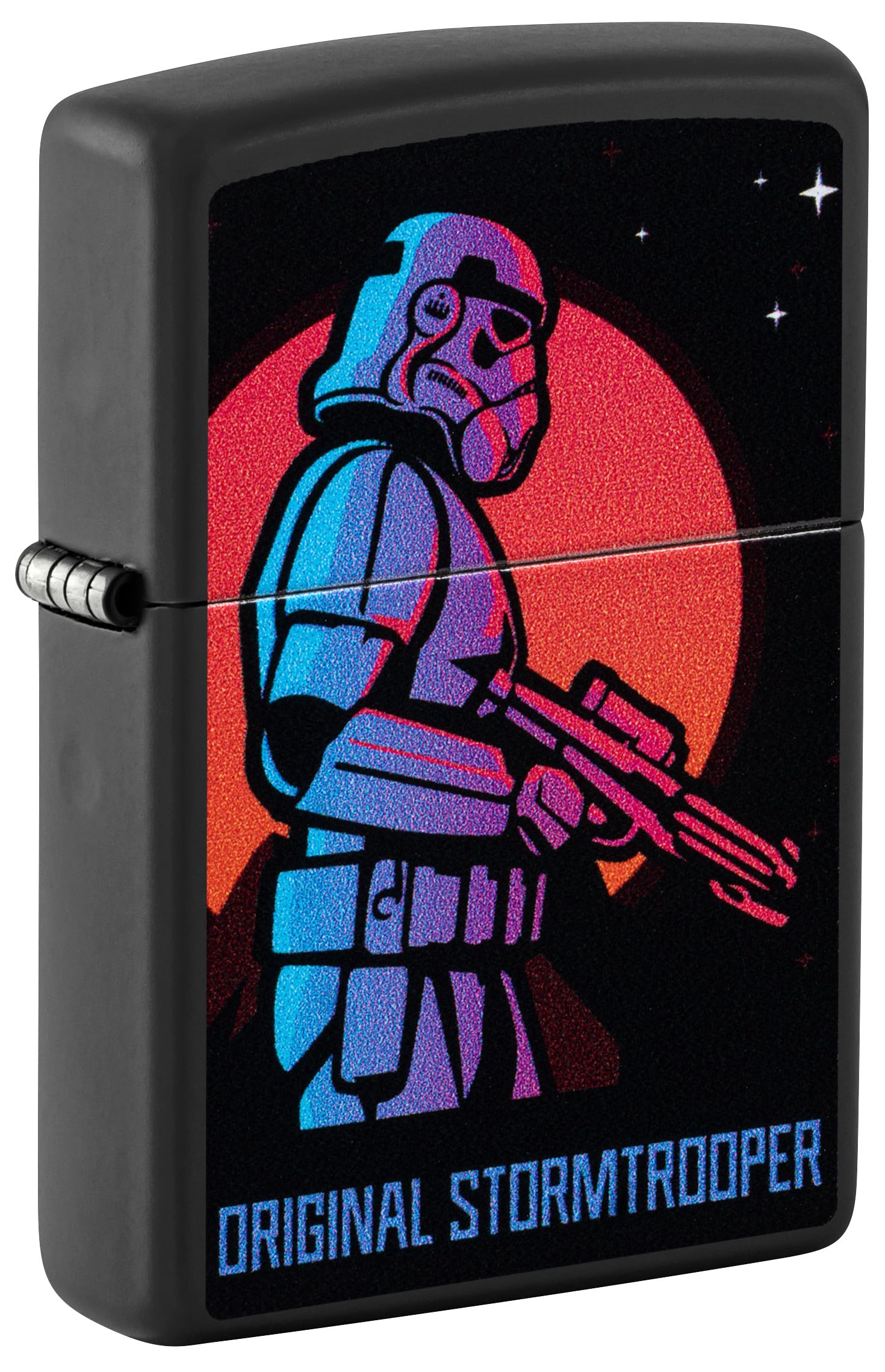 Zippo Sturmfeuerzeug - Original Stormtrooper Moon Design, Black Matte - Nachfüllbar - Wiederverwendbar - Windfest - Geschenkbox - Made in USA