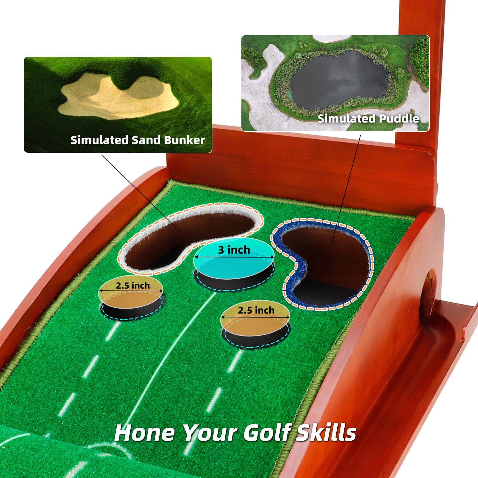 Roykaw Golf Putting Mat, Putting Green for Indoor,Golf Practice Mat w/Auto Ball Return, Golf Practice Training Aid for Home and Office, Easy Assembly, for Golf Enthusiasts