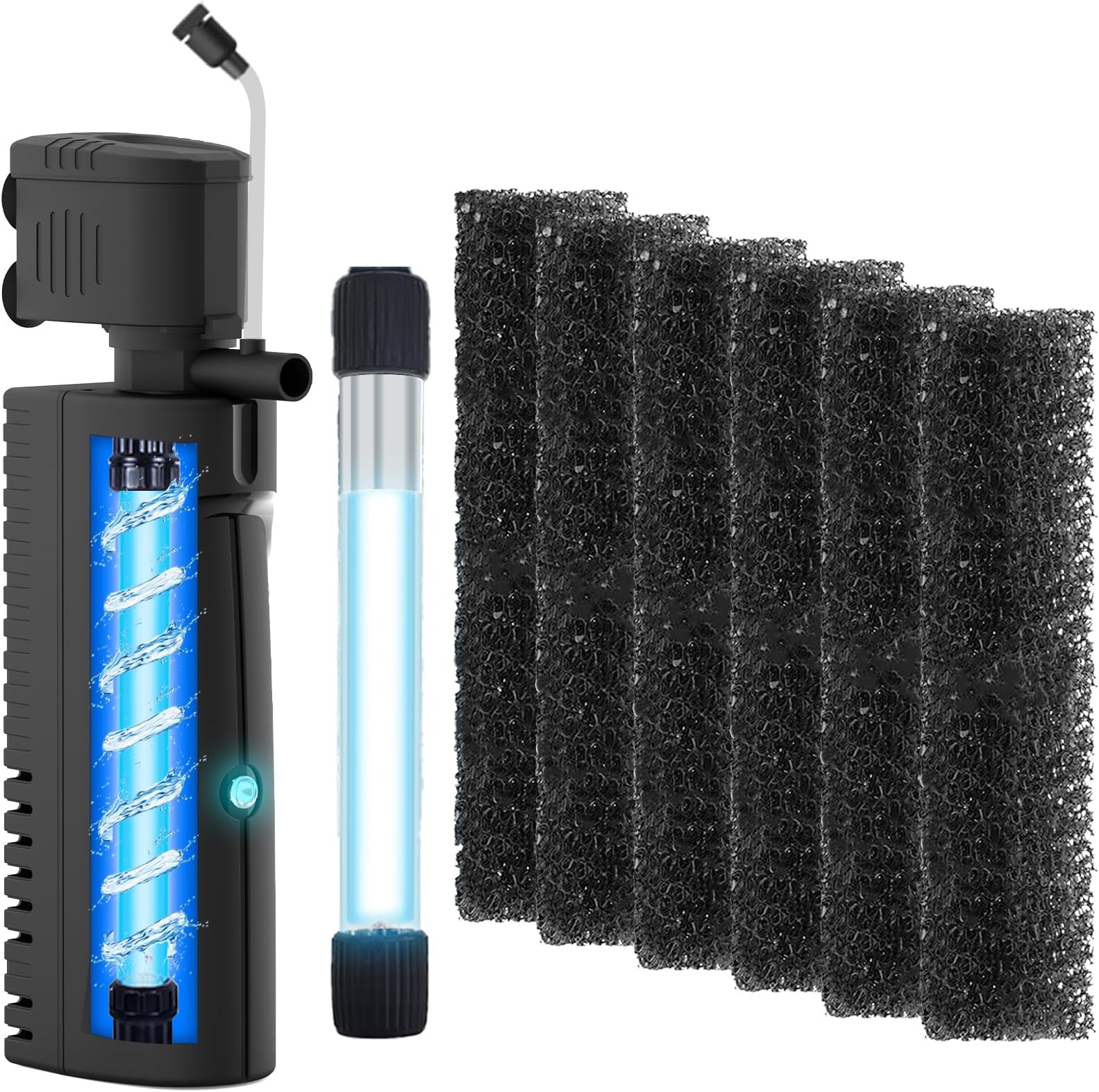 225GPH Aquarium Filter with 6 x Replacement Filter Sponge & 1 x 5W Replacement Light Bulb