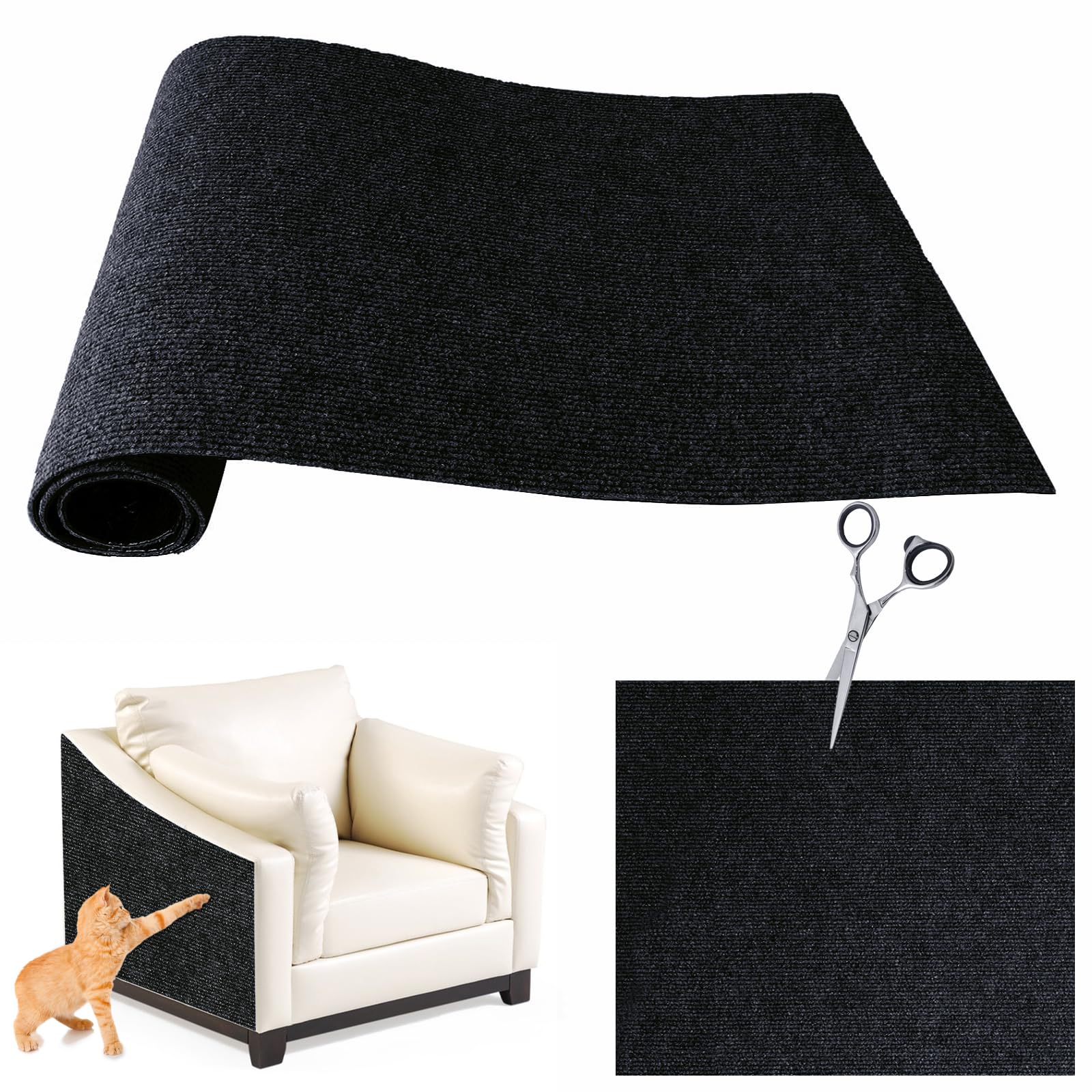 FaAmour Cat Scratching Mat, 40x200cm, Wall Mounted, DIY, Furniture Scratch Protector, Ideal for Floors Sofas, Chairs (Black)
