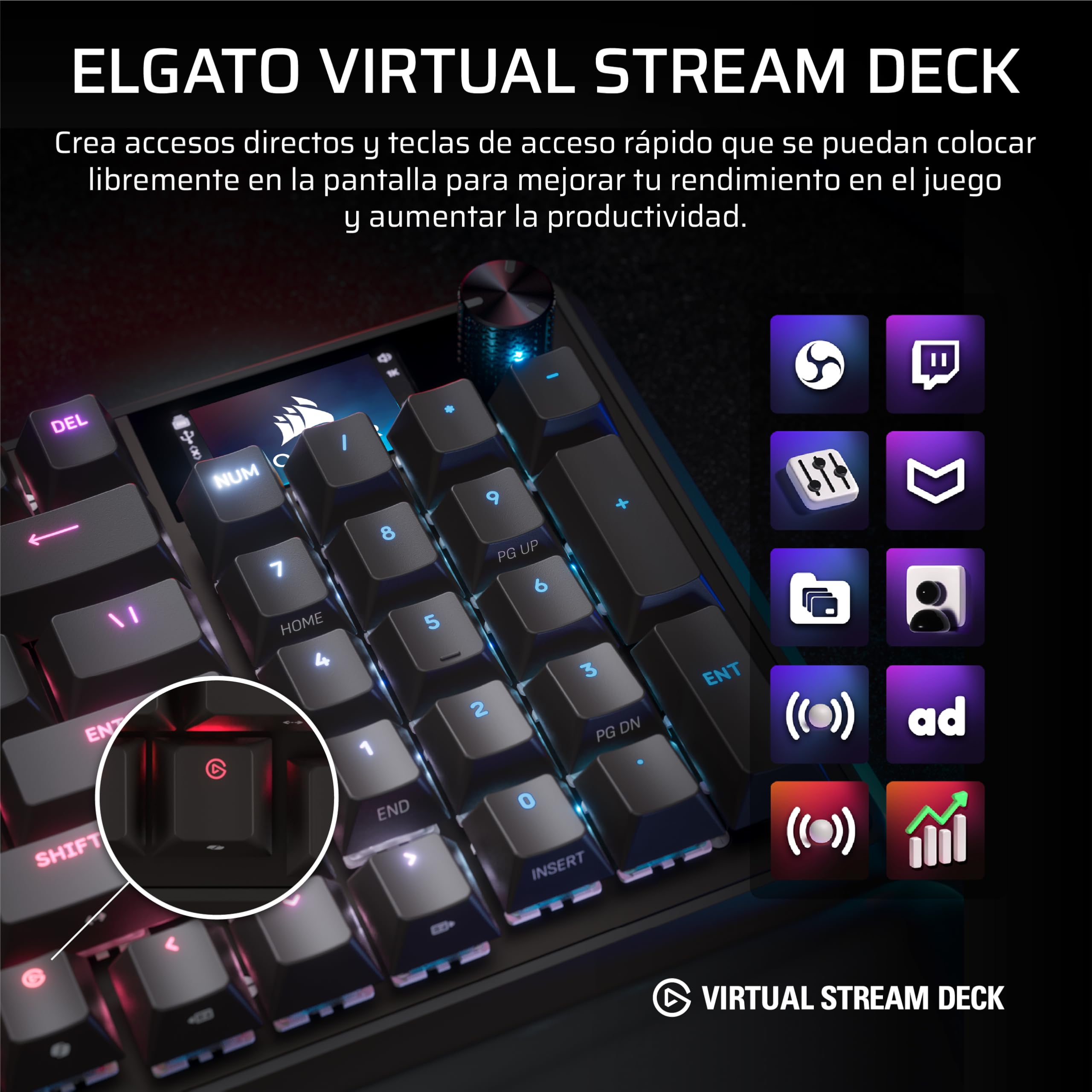 Corsair Vanguard 96 Teclado Mecánico con Cable para Juegos– Negro | QWERTY ES, Formato 96%, Interruptor Lineal de Plasma MLX, 8000Hz, Pantalla LCD, Virtual Stream Deck, Botones G, Flashtap SOCD