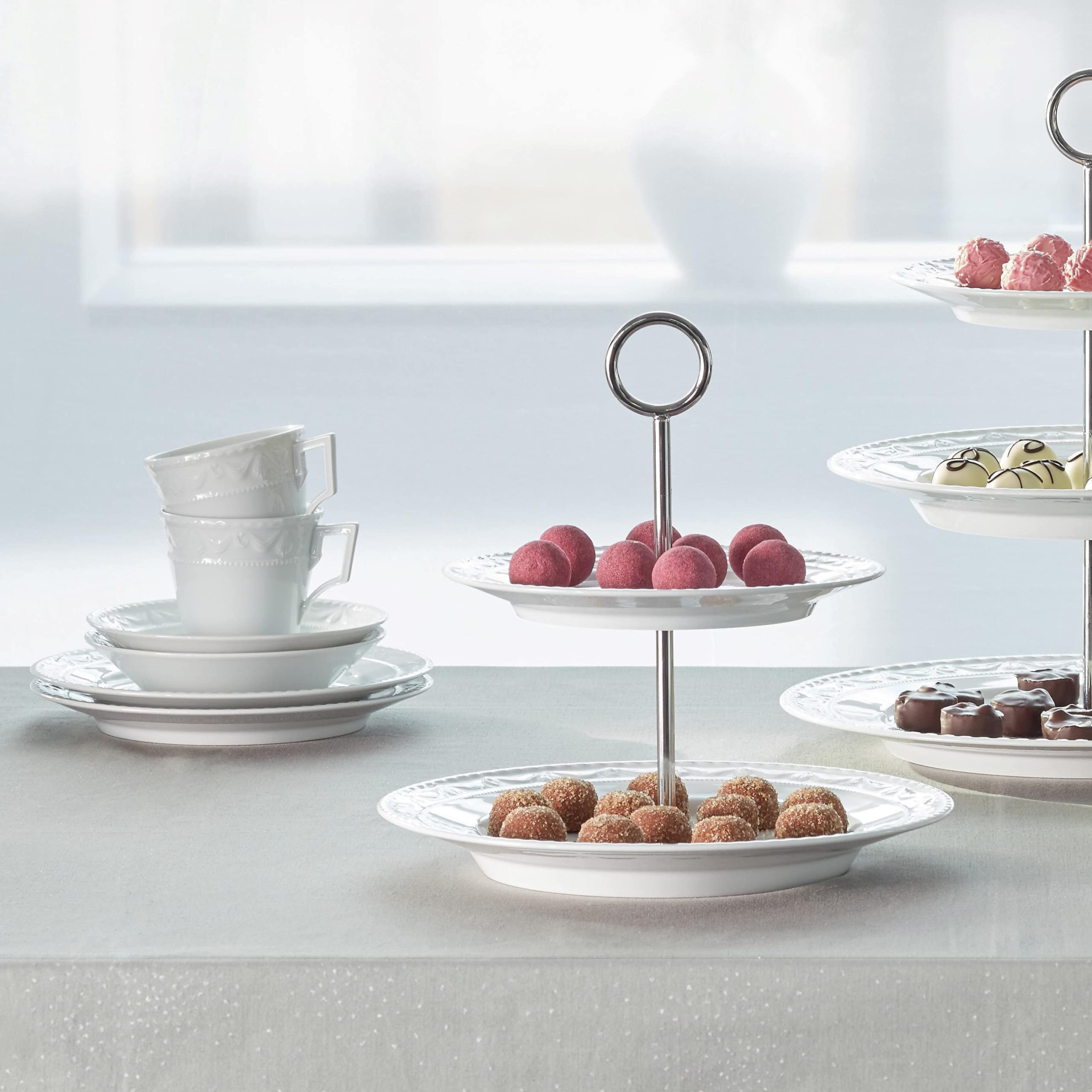 KPM Berlin KURLAND filiżanka do kawy, filiżanka + spodek z porcelany, filiżanka klasycyzmu ze spodkiem, 0,15 l, ręcznie robiona, biała