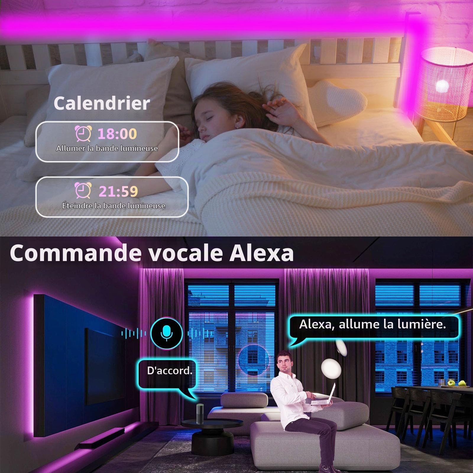Ruban LED COB RGBW 10M WiFi, Bande Lumineuse 672 LEDs/m Haute Densité, Blanc Chaud 3000K & Multicolore, Compatible Alexa/Google Home, Sync Musique, pour Chambre, Salon, Gaming (24V)
