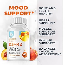DR. MORITZ Vitamin D3 Gummies (5000 IU) with K2 - for Adults and Kids - Vitamin D3 K2 Gummies for Immune Support & Bone Health - Vegan, Sugar Free, Gluten Free (60 Count)