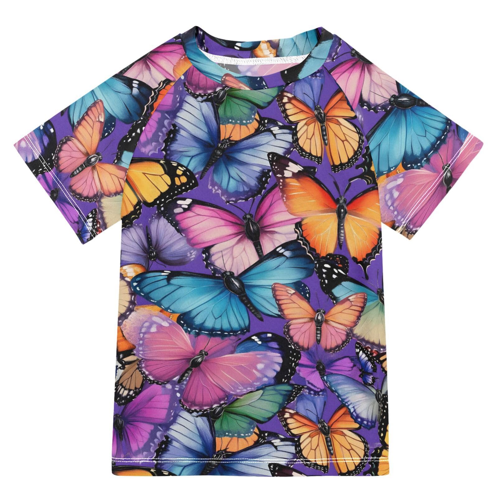 ALAZA Kids Rash Guard Boys Toddler Swim Shirts Short Sleeve Cute Butterfly Print UPF 50+ 3T