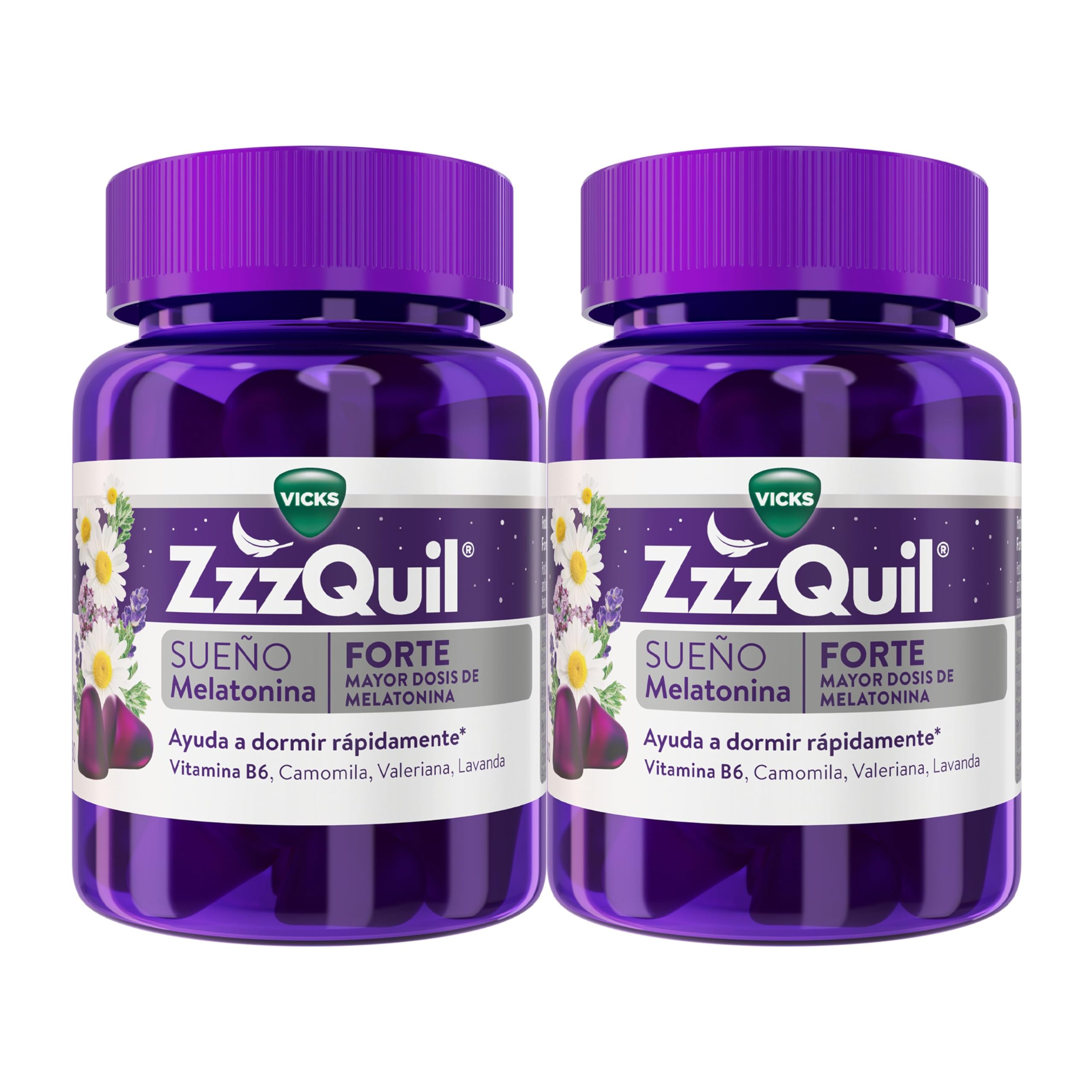 ZzzQuil Natura Forte Complemento Alimenticio para Dormir, Mayor Dosis de Melatonina*, en Gummies con Extractos de Valeriana, Camomila y Lavanda, 60 Gummies (2 x 30)