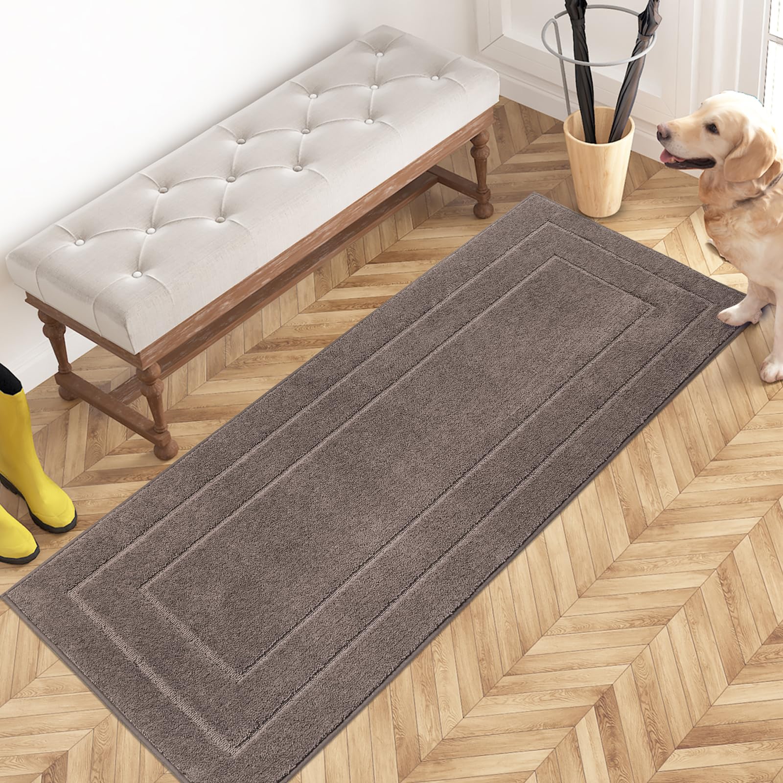 PURRUGS Dirt Trapping Door Mat 24" x 59", Non-Slip/Skid Machine Washable Entryway Rug, Dog Doormat, Super Absorbent Welcome Mat for Muddy Wet Shoes