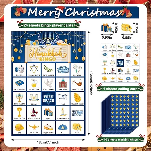 Miniatura 2 de Liliful Juego de 35 tarjetas de bingo de Hanukkah para adultos y niños, 24 jugadores, juego de cartas de fiesta de Hanukkah, tarjetas de llamadas de