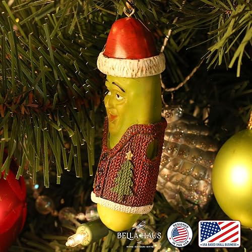 Miniatura 4 de Jolly Pickle - Adorno festivo para árbol de Navidad, figura de resina de 4 pulgadas, decoración navideña, regalo divertido ideal para intercambio de