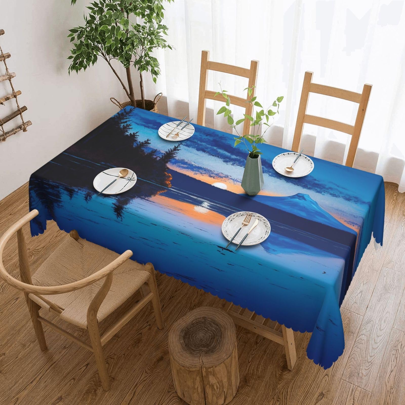Fodpand Black Blue Sunset Tablecloths For Rectangle Tables 72 X 54 Inches - Reusable And Washable Table Clothes Decorative Table Cover For Dining Tables, Buffet Parties, Wrinkle Resistant