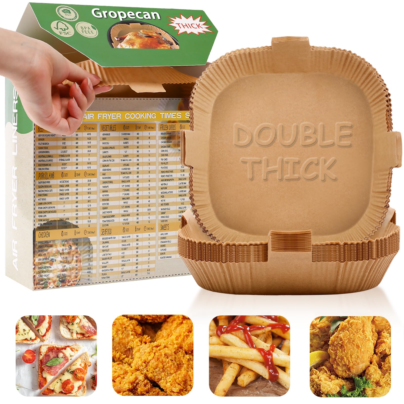 Air Fryer Disposable Paper Liner, Thick Square Parchment Cooking Non-Stick, Baking Roasting Food Grade Paper for Air Fryer, Microwave Oven, Frying Pan, Oil-proof, Water-proof (100PCS 7.9 Inch Natural)