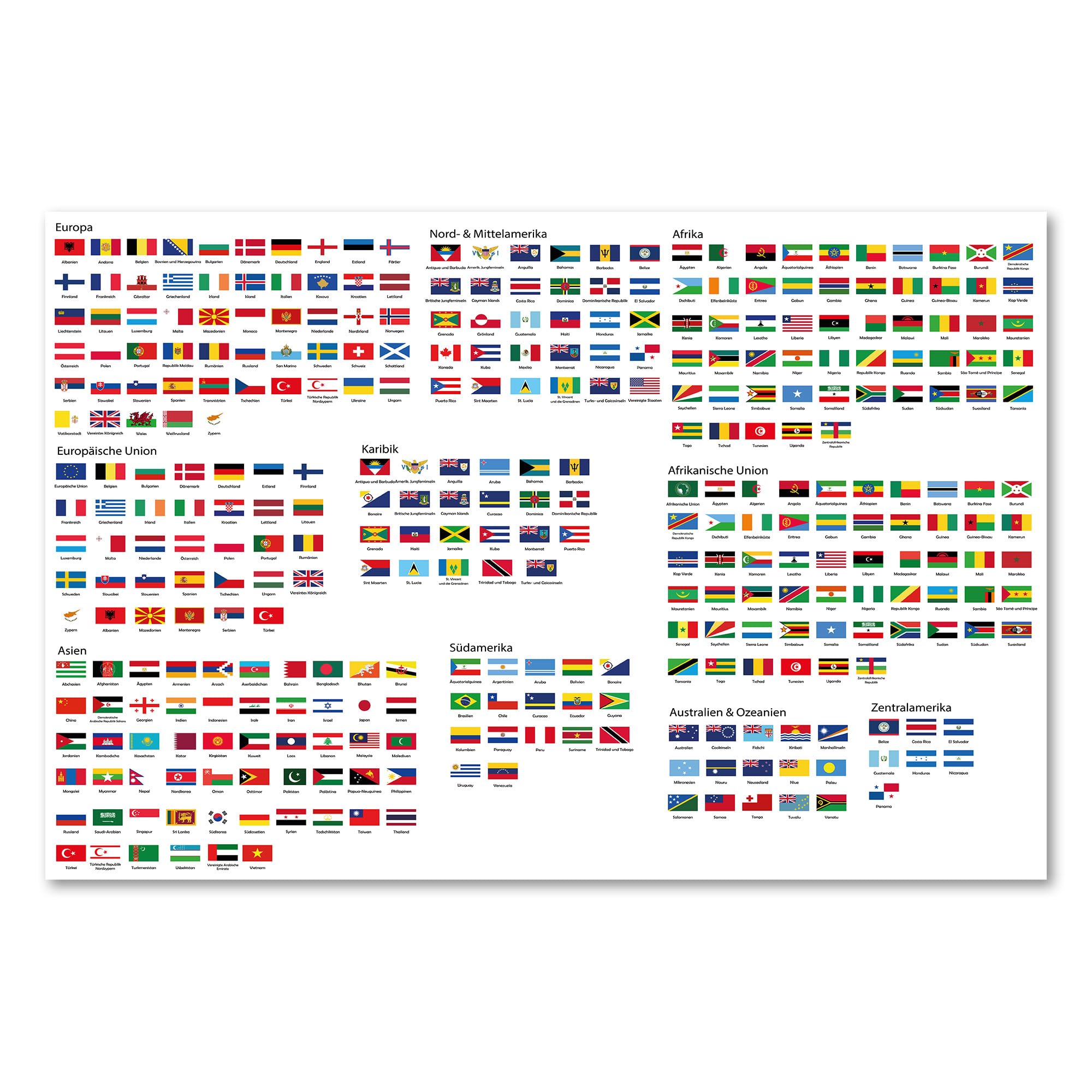 Postereck - 2515 - Flaggen, Erde Schule Kontinente Fahnen Studium - Unterricht Klassenzimmer Schule Wandposter Fotoposter Bilder Wandbild Wandbilder - Leinwand - 100,0 cm x 75,0 cm
