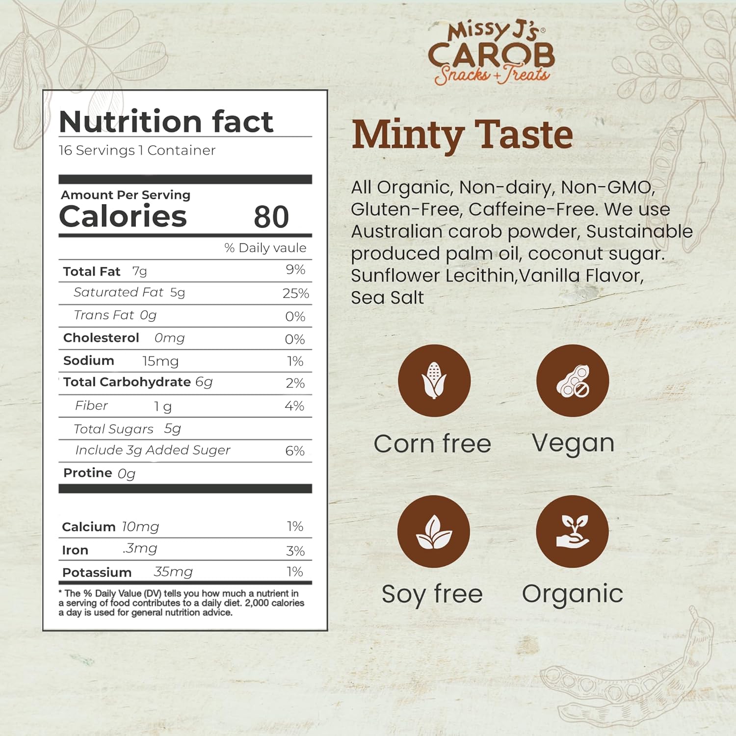 Missy J's Organic Mint Carob Chips 8 oz 6 Pack | Made with Coconut Sugar Vegan, Gluten and Caffeine Free Healthy Substitute for Chocolate, Perfect for Snacks and Treats, Personalized Gift