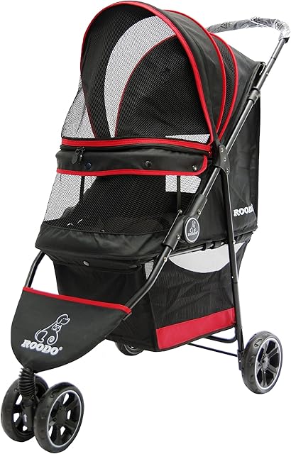 ROODO Dog Pram 3 Wheel Pet Stroller for Cats Dogs Lightweight Compact Portable Practical Removable Support 30 Pound Animals (Black)