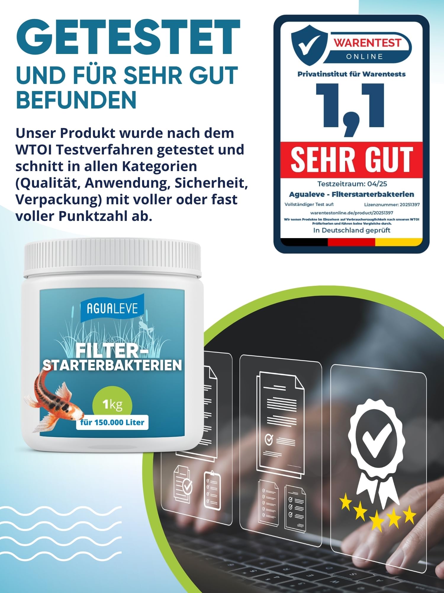 AGUALEVE® Filterstarterbakterien 1kg *NEU* | aktiviert den Teichfilter Dank innovativer BIO3-Hochleistungs-Mikroogransimen | Fisch-, Garten- & Schwimmteiche | Made in Germany | 150.000l Teichwasser