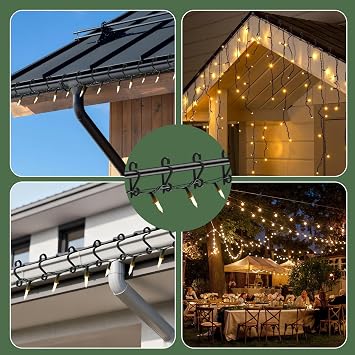 Gutter Hooks for Outdoor Lights, 60 Pcs Slip-Resistant Christmas Light Gutter Clips with Reusable, Weatherproof, Plastic, Flexible, Durable for Hanging Xmas Icicle Curtain Fairy Lights