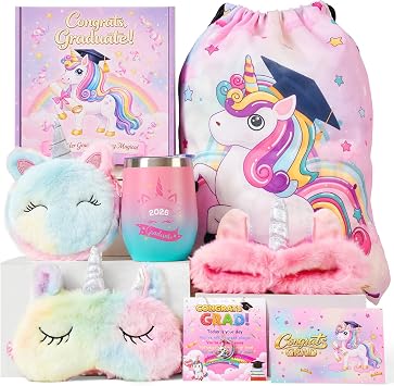 Kindergarten Preschool Graduation Gifts with Unicorn Graduation Tumbler, Sleeping Mask and Headband Graduation Greeting Cards Pastel