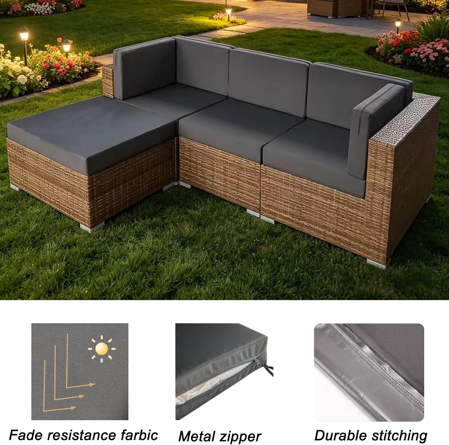 9 Pack Outdoor Cushion Covers for Patio Furniture Replacement Waterproof Patio Sofa Cushion Slipcovers with Zipper & Non Slip for 4-Seat Sofa 25.6 x 25.6 Inch, Dark Gray