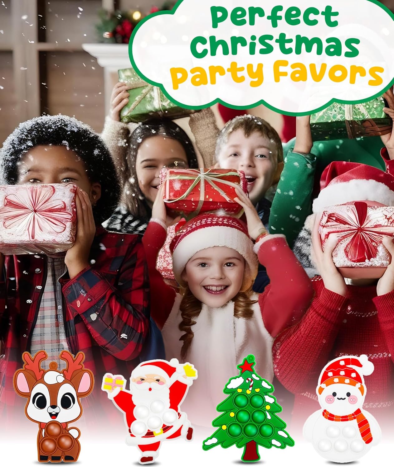 4 PCS Christmas Pop Keychain Toys,Kids Toddler Small Gifts Packs Fidget Sensory Toy for Backpack Christmas Decoration,Classroom Prize Stocking Stuffers Party Favors Goody Bags Accessories Sets