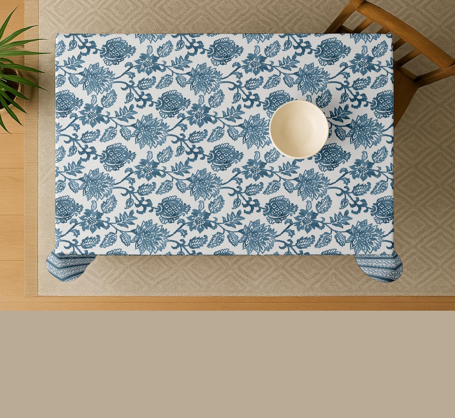 Floral Print Tablecloth - White Cotton Twill Fabric, 54x54 Inch Square Dining Table Cover for 4 Seater, Durable, Machine Washable, Everyday Dining, Matching Napkins & Runners Available