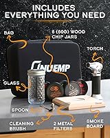 Vista 6 de ONUEMP Kit de ahumador de cóctel con antorcha, kit de ahumador antiguo con chips de madera de 5 sabores, infusor de bebidas, parte superior de humo