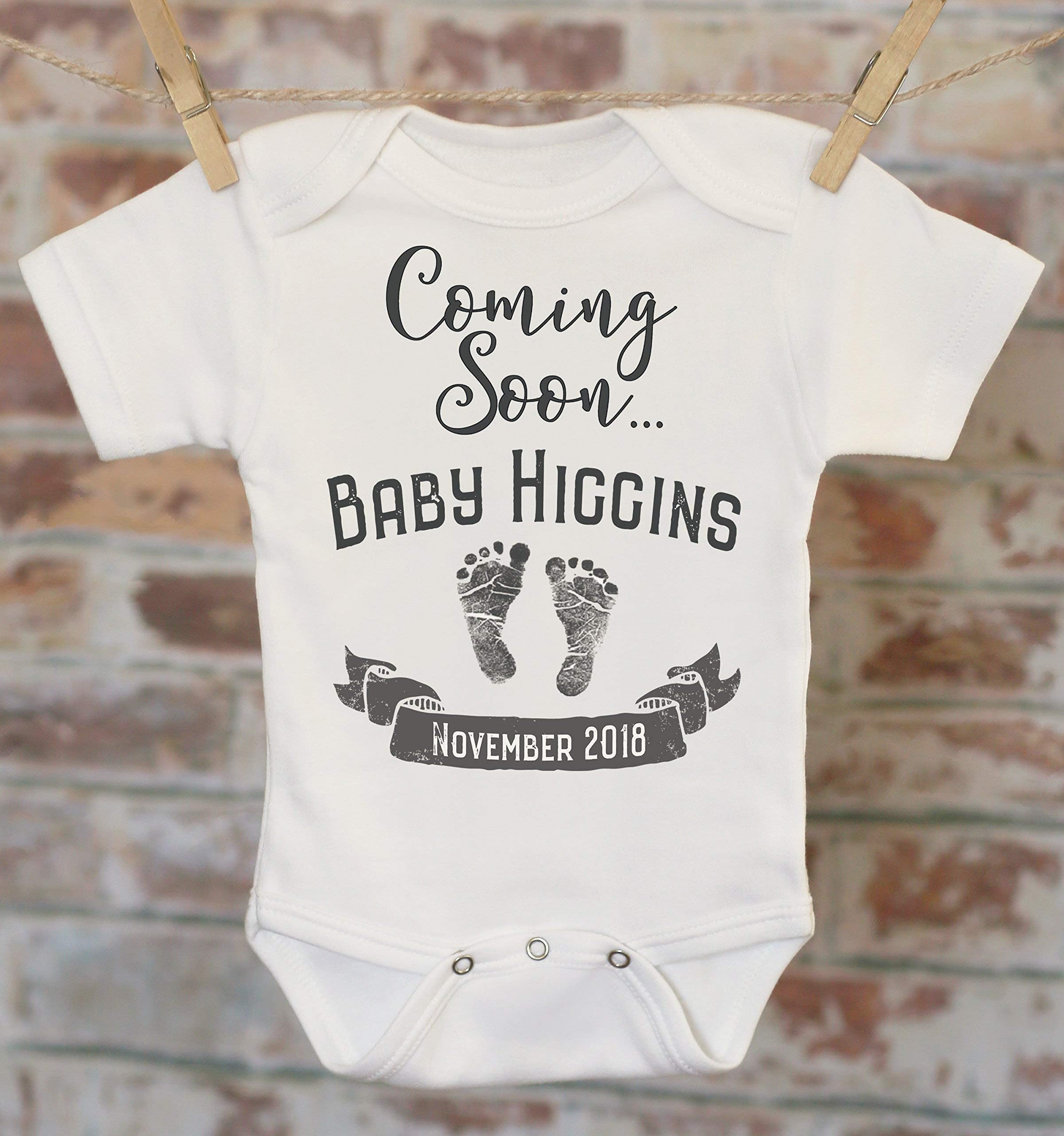 Baby Coming Soon Pregnancy Reveal Onesie®, Reveal to Husband, Pregnancy Announcement, Customized Onesie, Coming Soon Onesie