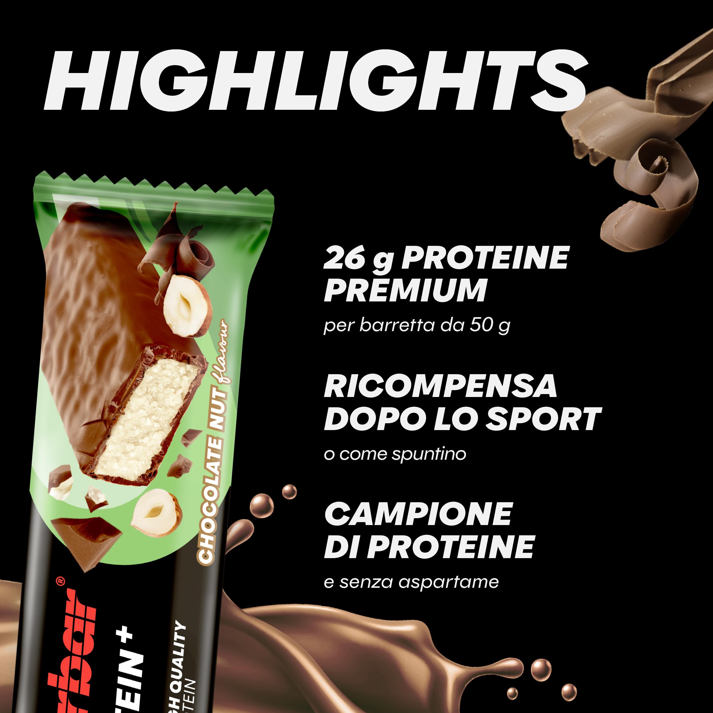 Powerbar - 52% Protein Plus - Chocolate Nut - 20x50g - Barretta ad alto contenuto proteico - Basso contenuto di zuccheri