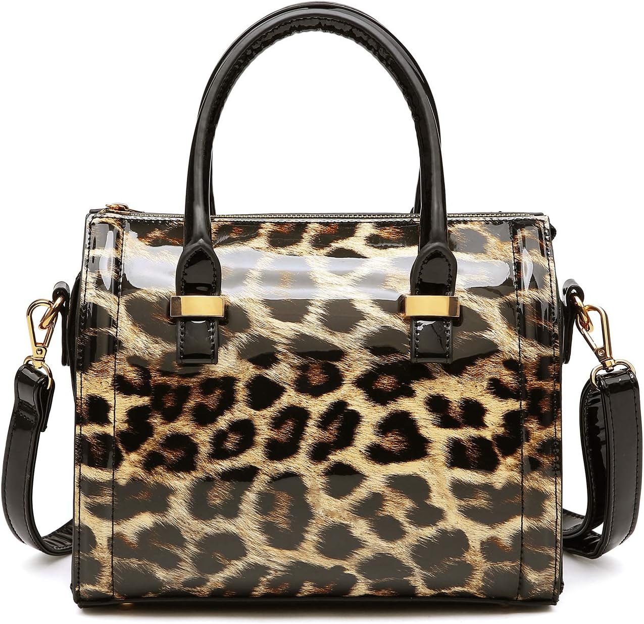 Shiny Patent Faux Leather Handbags Barrel Top Handle Satchel Bag Shoulder Bag for Women